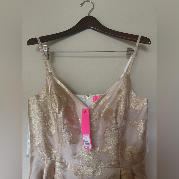 Lilly Pulitzer Alisalynn Floral Brocade high-low dress NEW 6 Gold Valentine’s - Picture 4 of 11